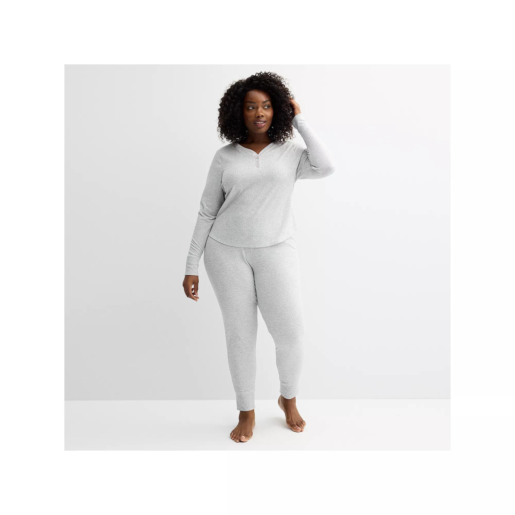 Plus Size Sonoma Goods For Life® Thermal Pajama Top & Pajama Bottoms Set, Women's, Size: 3XL, Silver Tide Grey Product Image