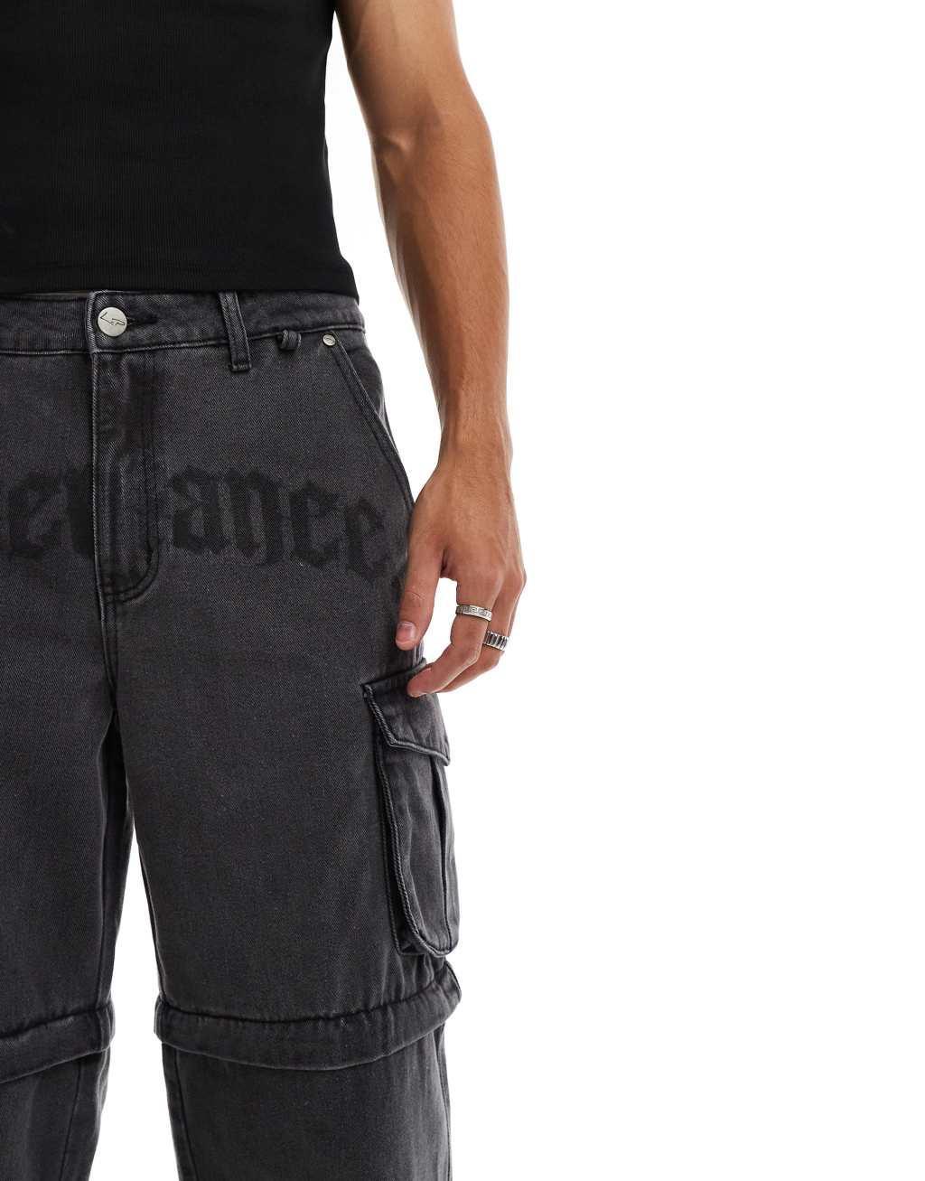 Liquor N Poker rapture baggy fit jeans with script detail in black wash Product Image