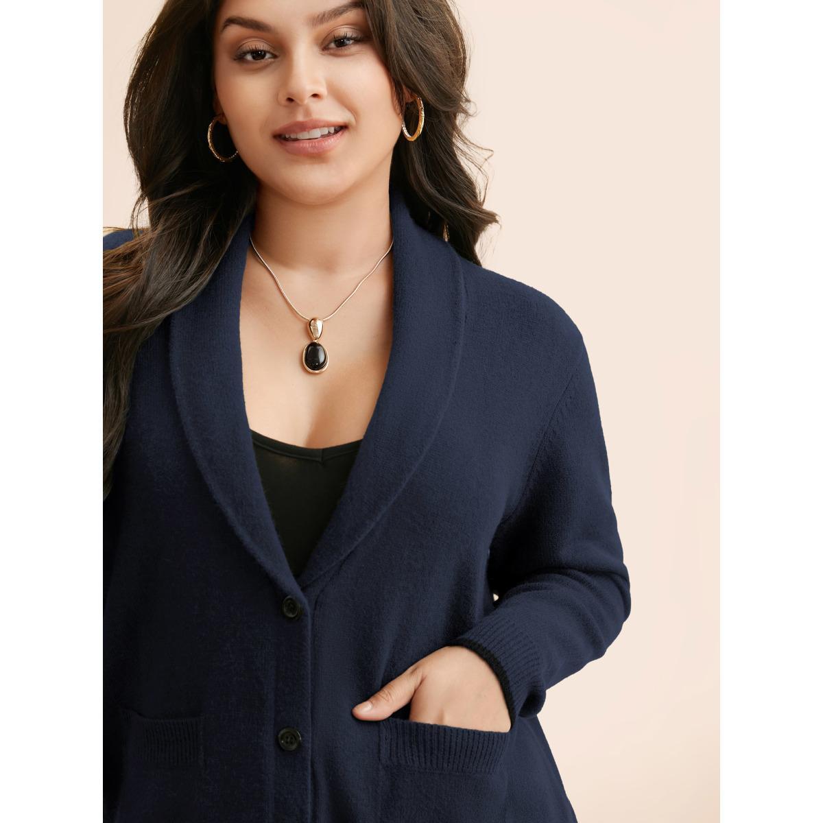 Plus Size Supersoft Essentials Solid Shawl Collar Cardigan Indigo Women Casual Loose Long Sleeve Everyday Cardigans BloomChic 14-16/1X Product Image