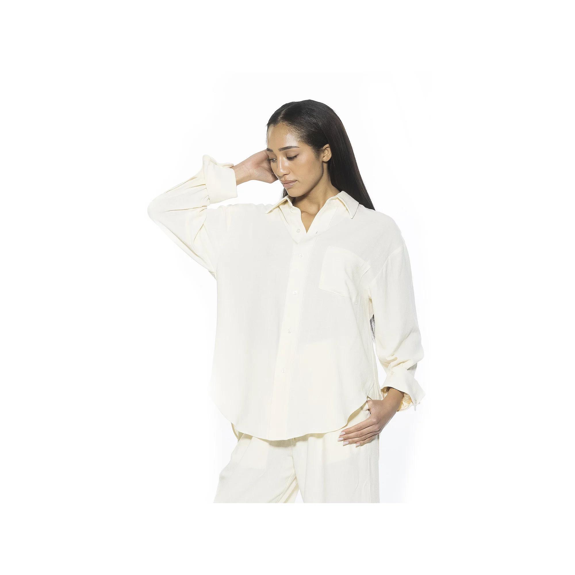 Womens ALEXIA ADMOR Amber Boyfriend Fit Button Down Shirt, Women's, Size: Small, Ivory Product Image