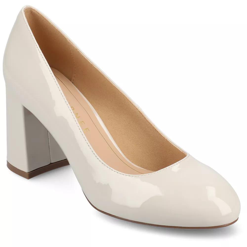 Journee Seraphina Covered Block Heel Womens Shoes Ivory Patent Product Image