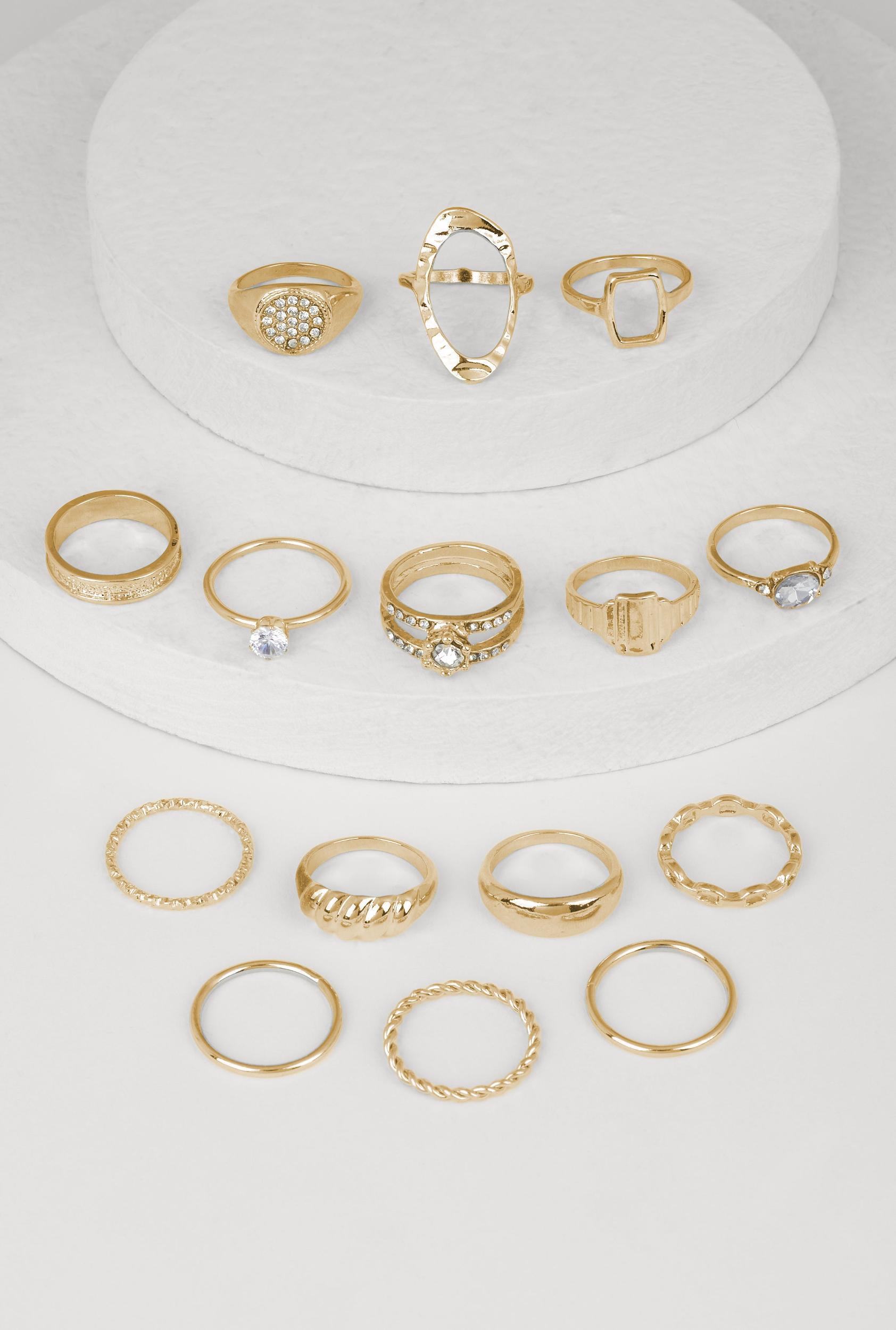 Shiny Cubic Zirconia Metallic Rings Set of 15 Male Product Image