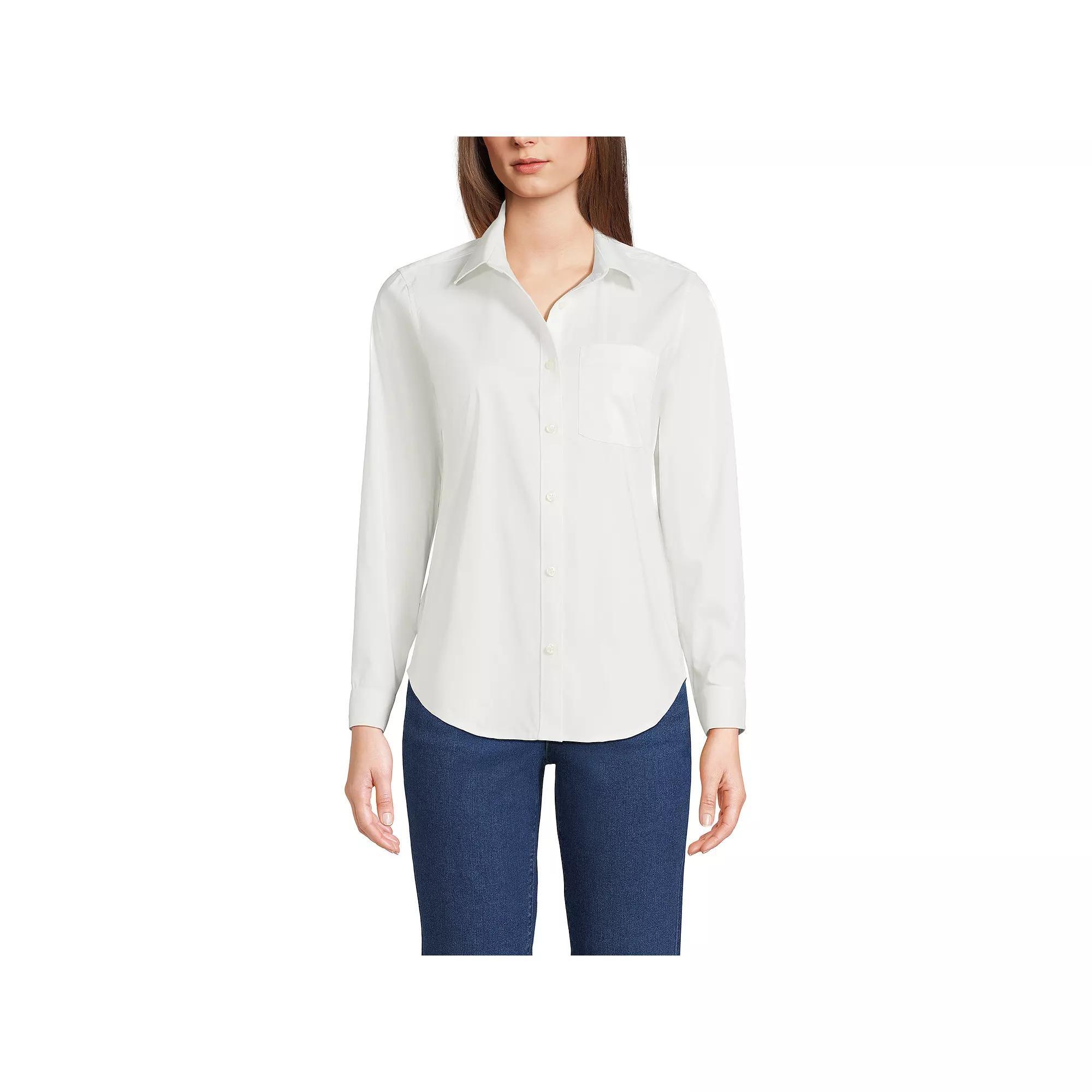 Women's Lands' End Cooling Button-Front Shirt, Size: Medium, Green Stripe Product Image