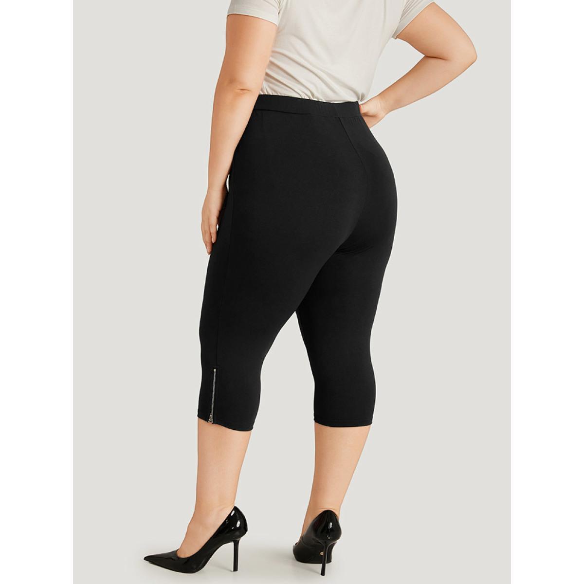 Plus Size Plain Skinny Pocket Zipper Cropped Pants Women Black Office Bodycon High Rise Work Pants BloomChic 12/L Product Image