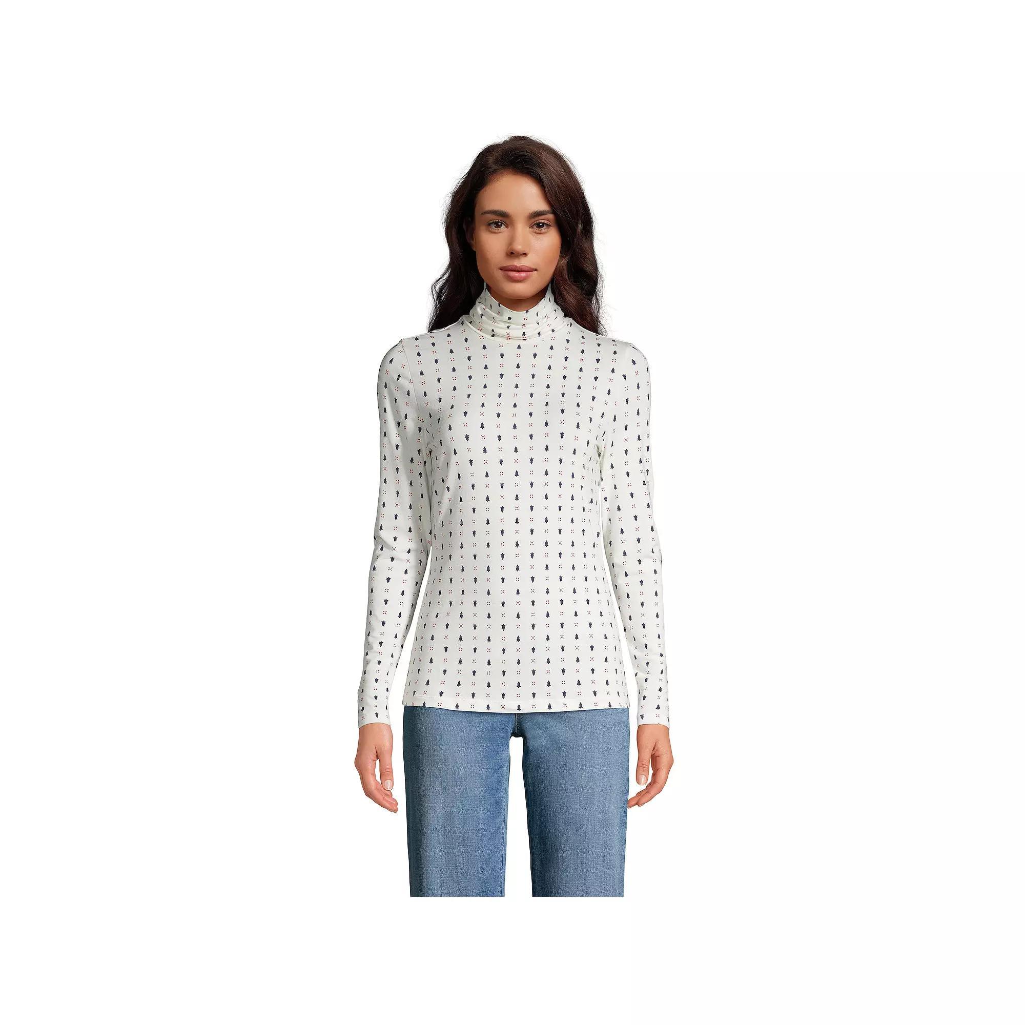 Women's Lands' End Lightweight Fitted Turtleneck, Size: Large, Pink Fog Product Image
