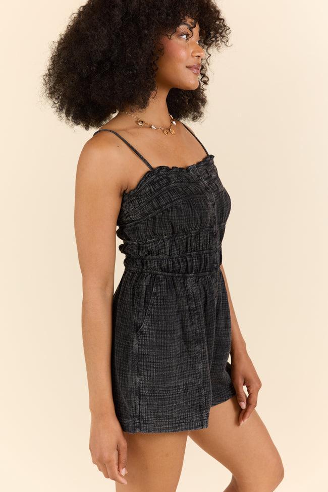 Make The Time Black Gauze Smocked Romper SALE Product Image