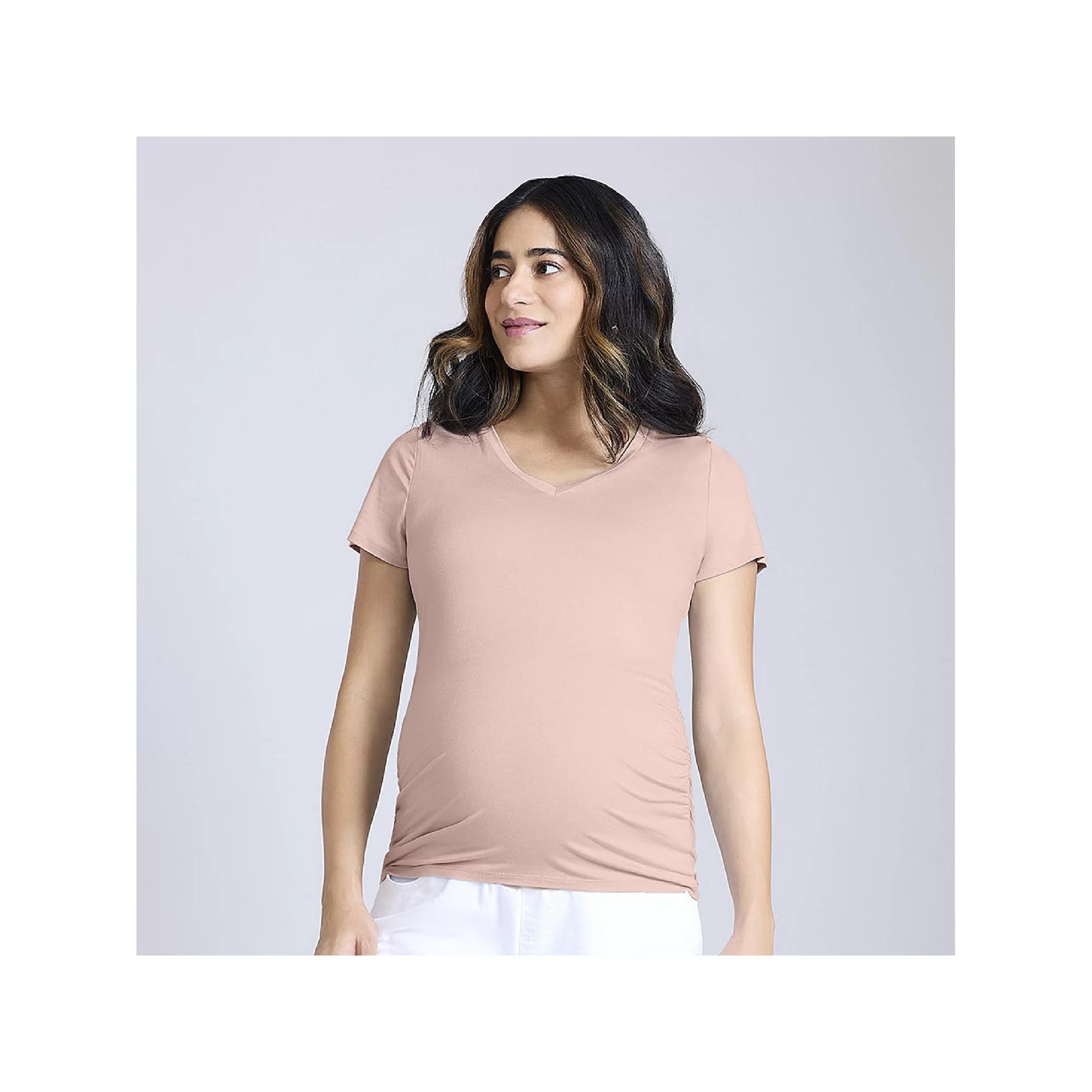 Maternity Motherhood® Side Ruched V-Neck Tee, Women's, Size: Medium-Mat, Parfait Pink Product Image