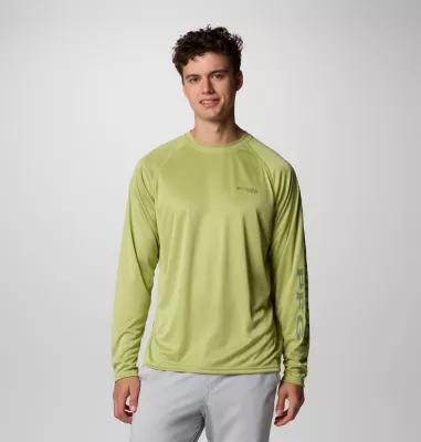 Men's Columbia PFG UPF 50 Terminal Tackle™ Heather Long Sleeve Shirt, Size: Large, Pear Grey Product Image
