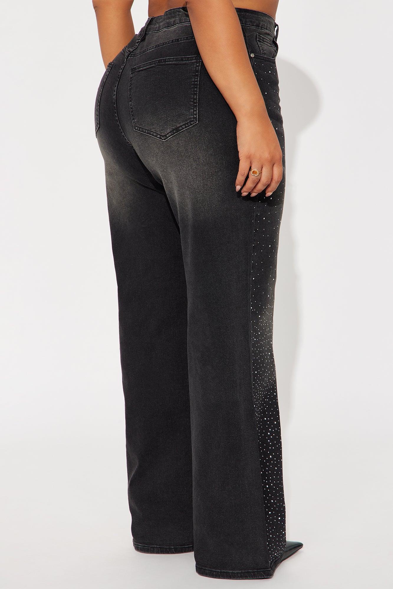 Not So Average Stretch Embellished Straight Leg Jeans - Black Wash Product Image