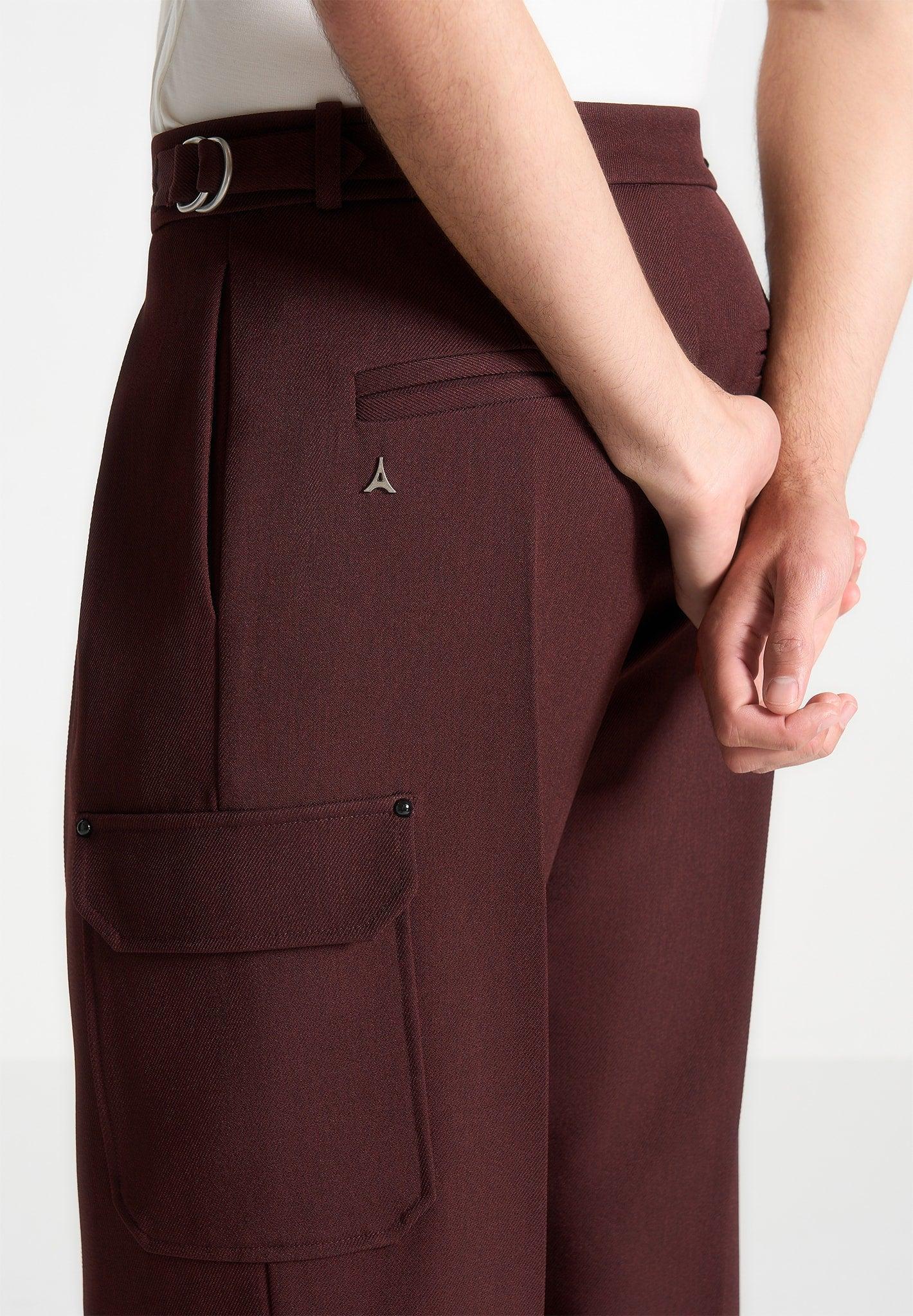 Relaxed Fit Twill Pocket Trousers - Wine Red Male Product Image