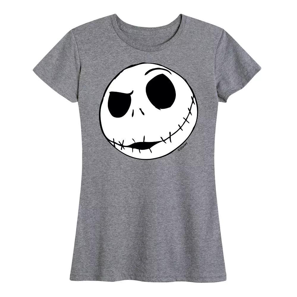 Disneys Nightmare Before Christmas Womens Jack Face Graphic Tee, Girls Grey Gray Product Image
