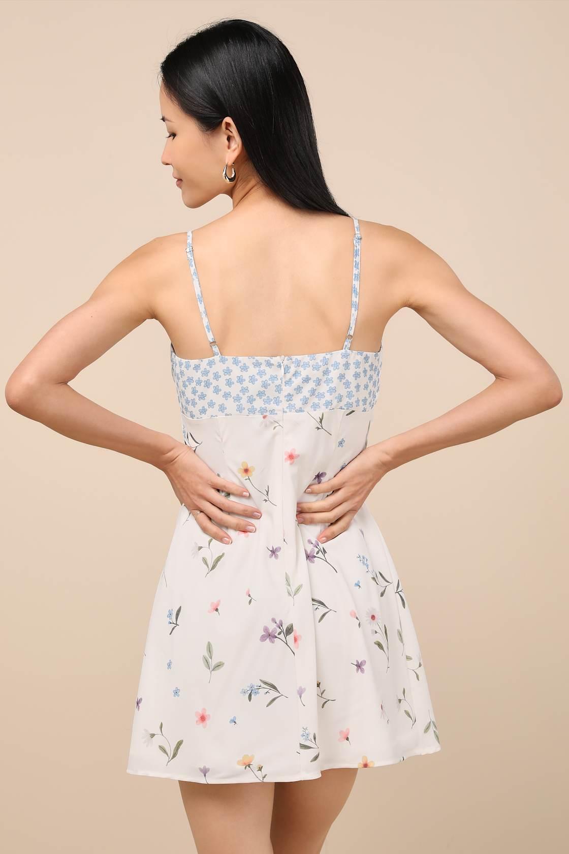 Jalexa Ivory Floral Sleeveless Mini Dress Product Image