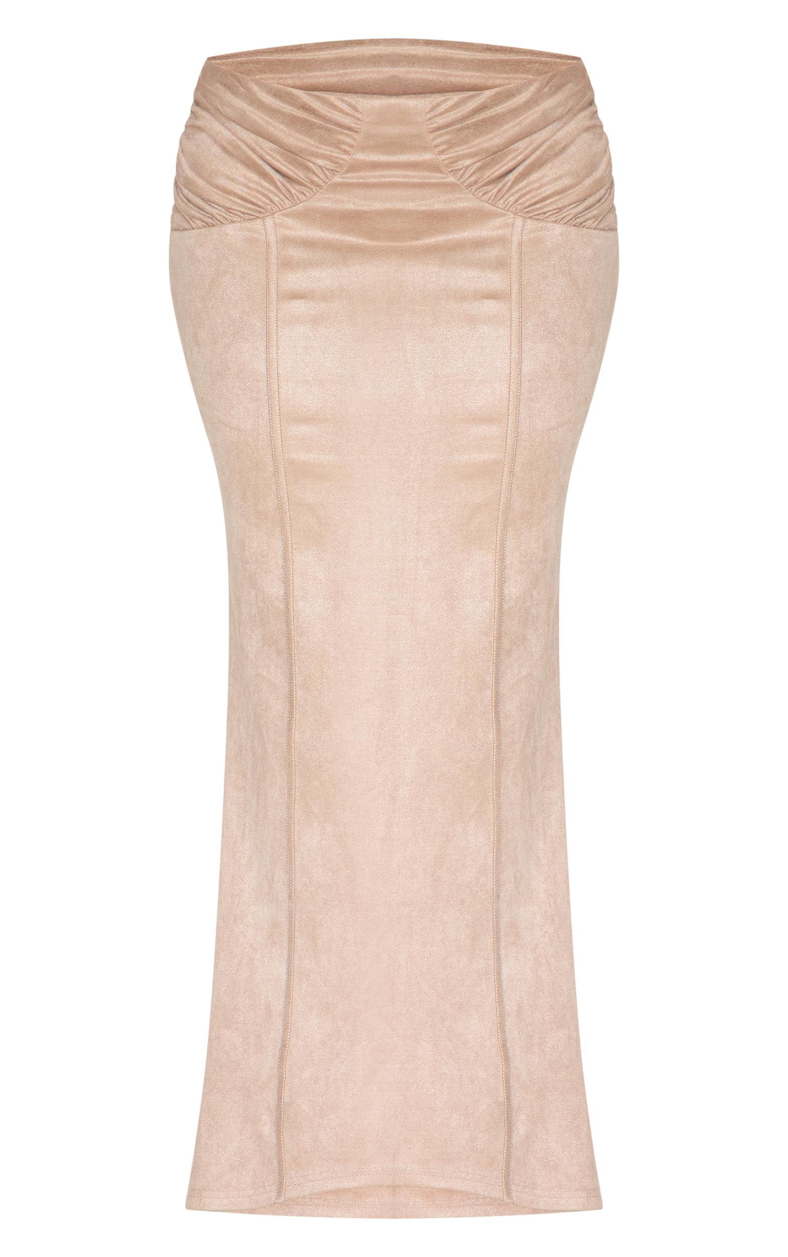 Plus Stone Faux Suede Ruching Waist Detail Maxi Skirt Product Image