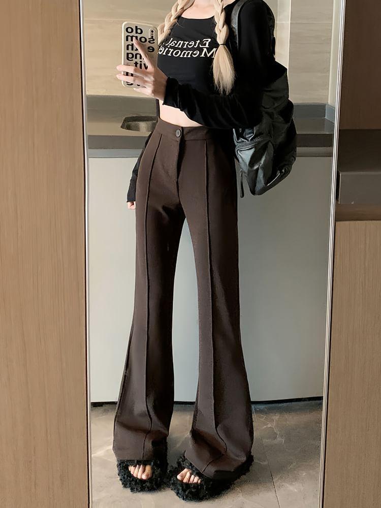 High Waist Plain Flared Pants Product Image