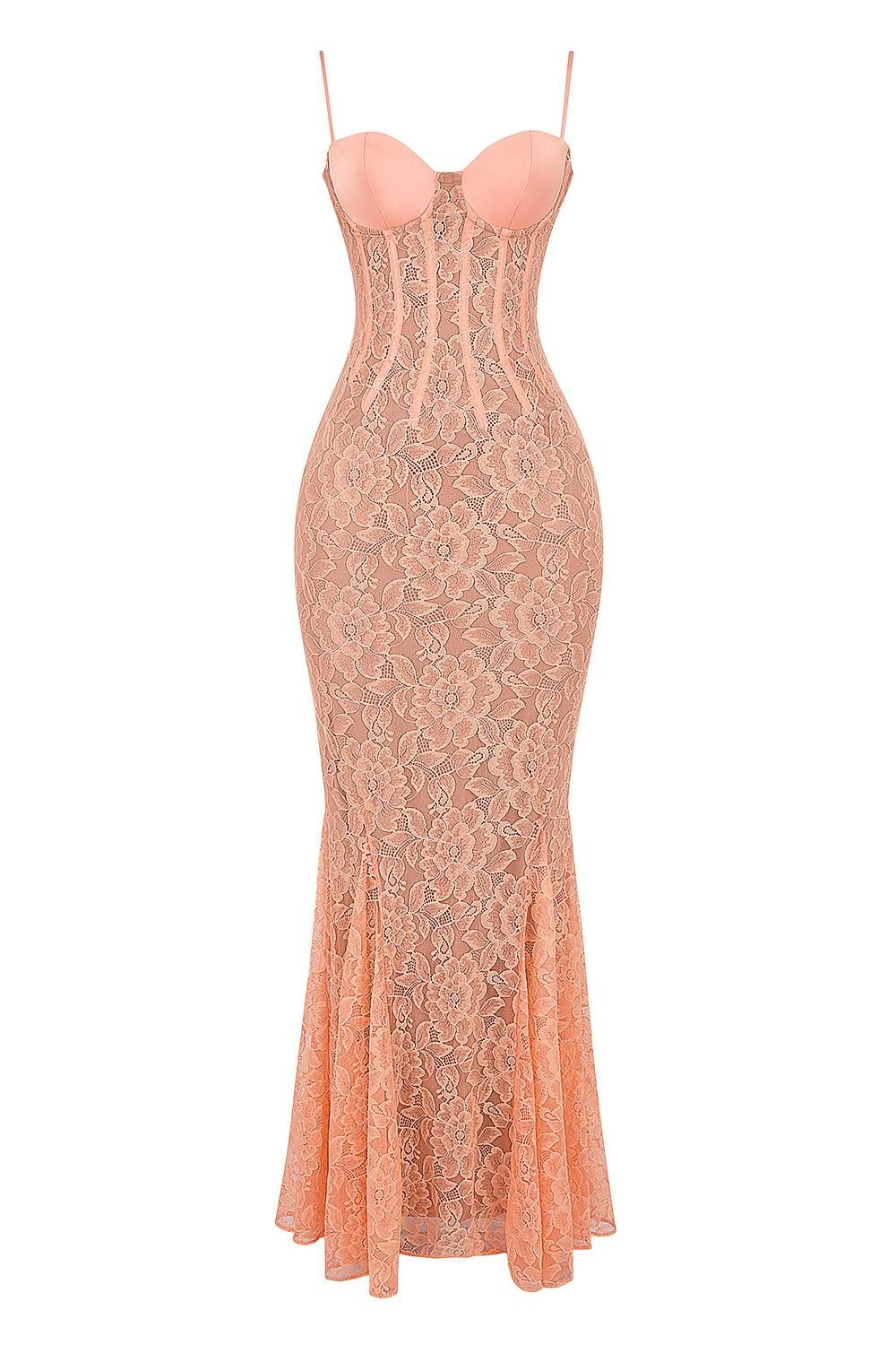Cordelia Sorbet Lace Godet Maxi Dress Product Image