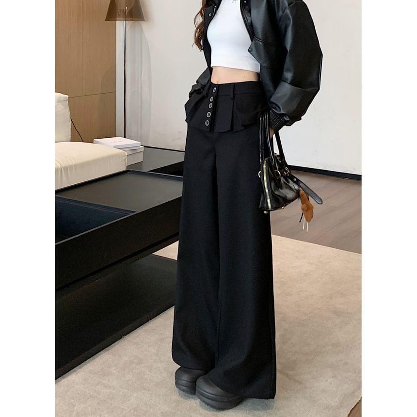 High Rise Pleated Panel Wide Leg Suit Pants Product Image