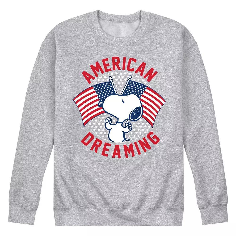 Men's Peanuts American Dreaming Fleece Sweatshirt, Size: XXL, Grey Gray Product Image