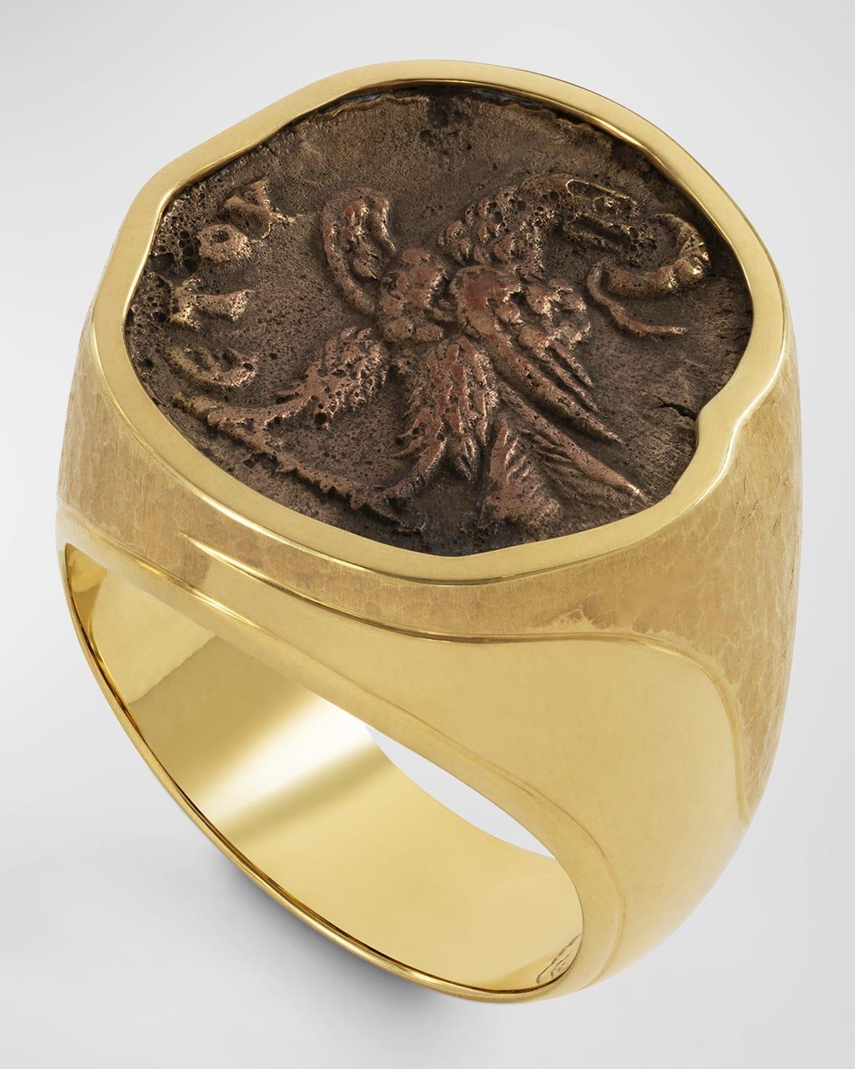 Mens 18K Yellow Gold Roman Eagle Coin Ring Product Image