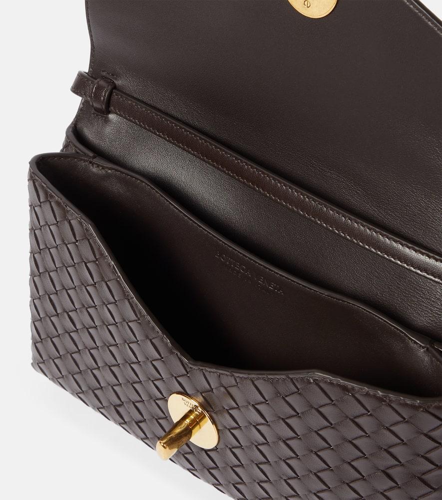 BOTTEGA VENETA Knot Lock Medium Intrecciato Leather Shoulder Bag In Brown Product Image