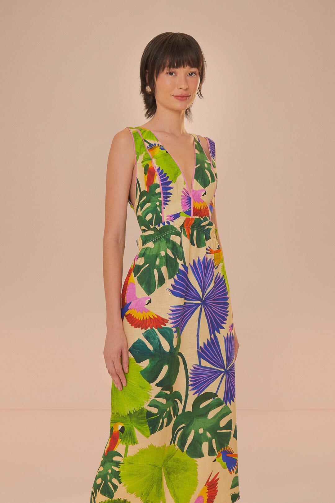 Womens Macaw Jungle V-Neck Midi-Dress Product Image