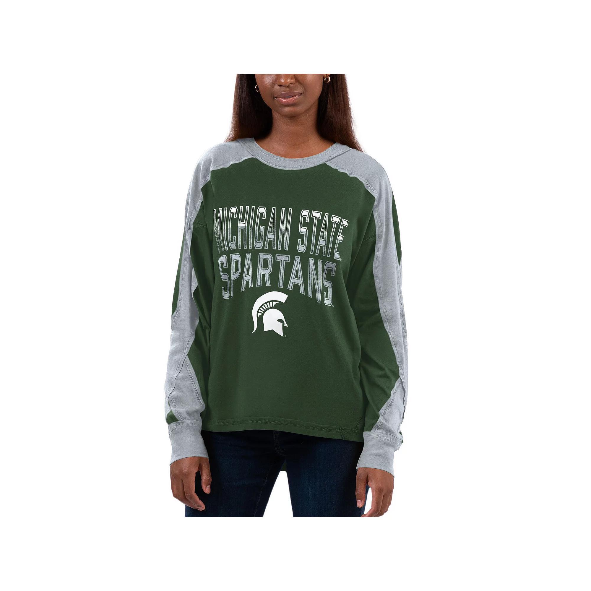 Women's G-III 4Her by Carl Banks Green/Gray Michigan State Spartans Smash Oversized Long Sleeve T-Shirt, Size: Small Product Image