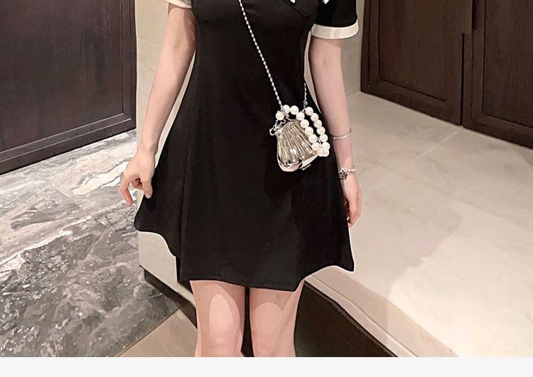 Short-Sleeve Two Tone Mini A-Line Polo Dress Product Image