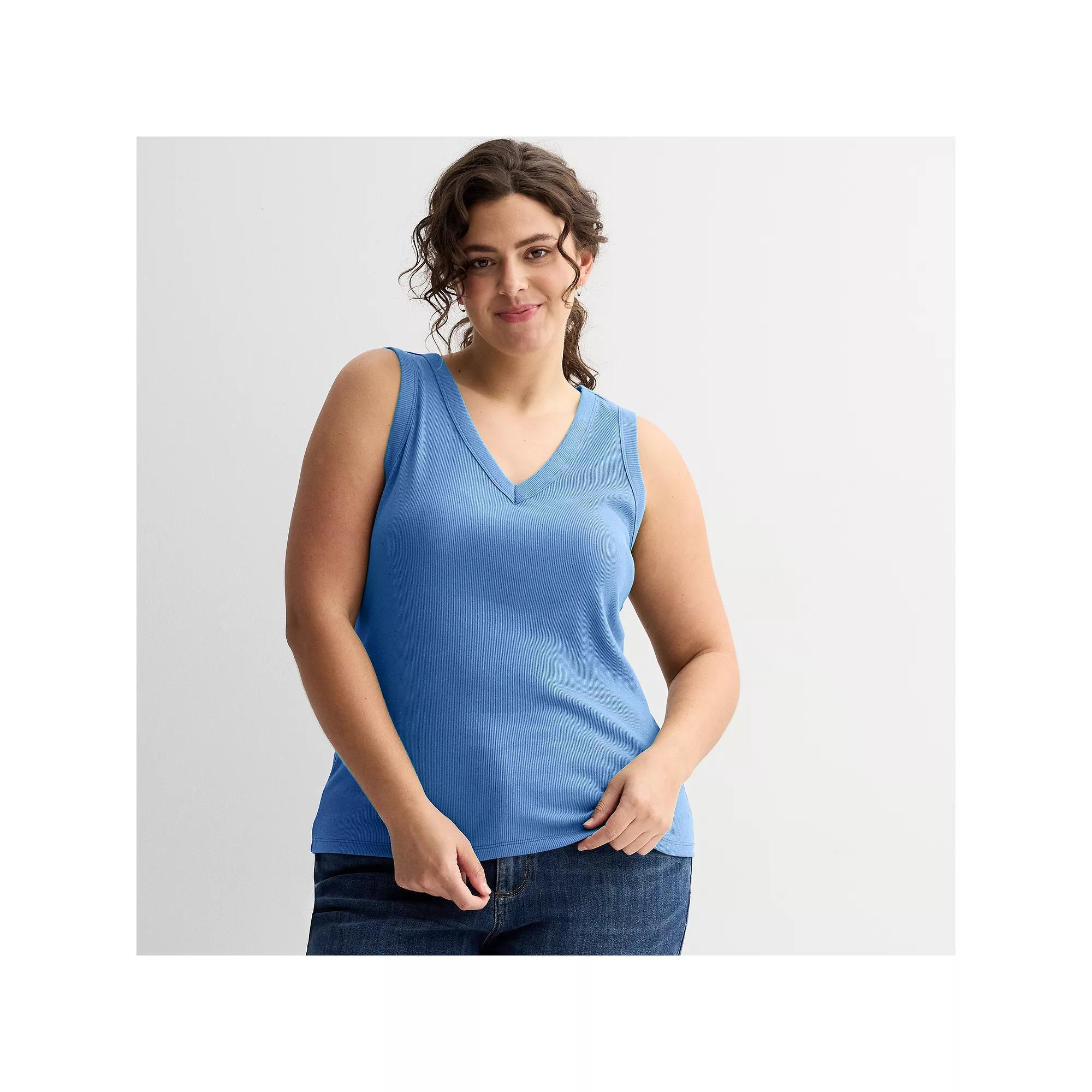 Plus Size Sonoma Goods For Life® Ribbed V-Neck Tank Top, Women's, Size: 4XL, Peri Phlox Product Image