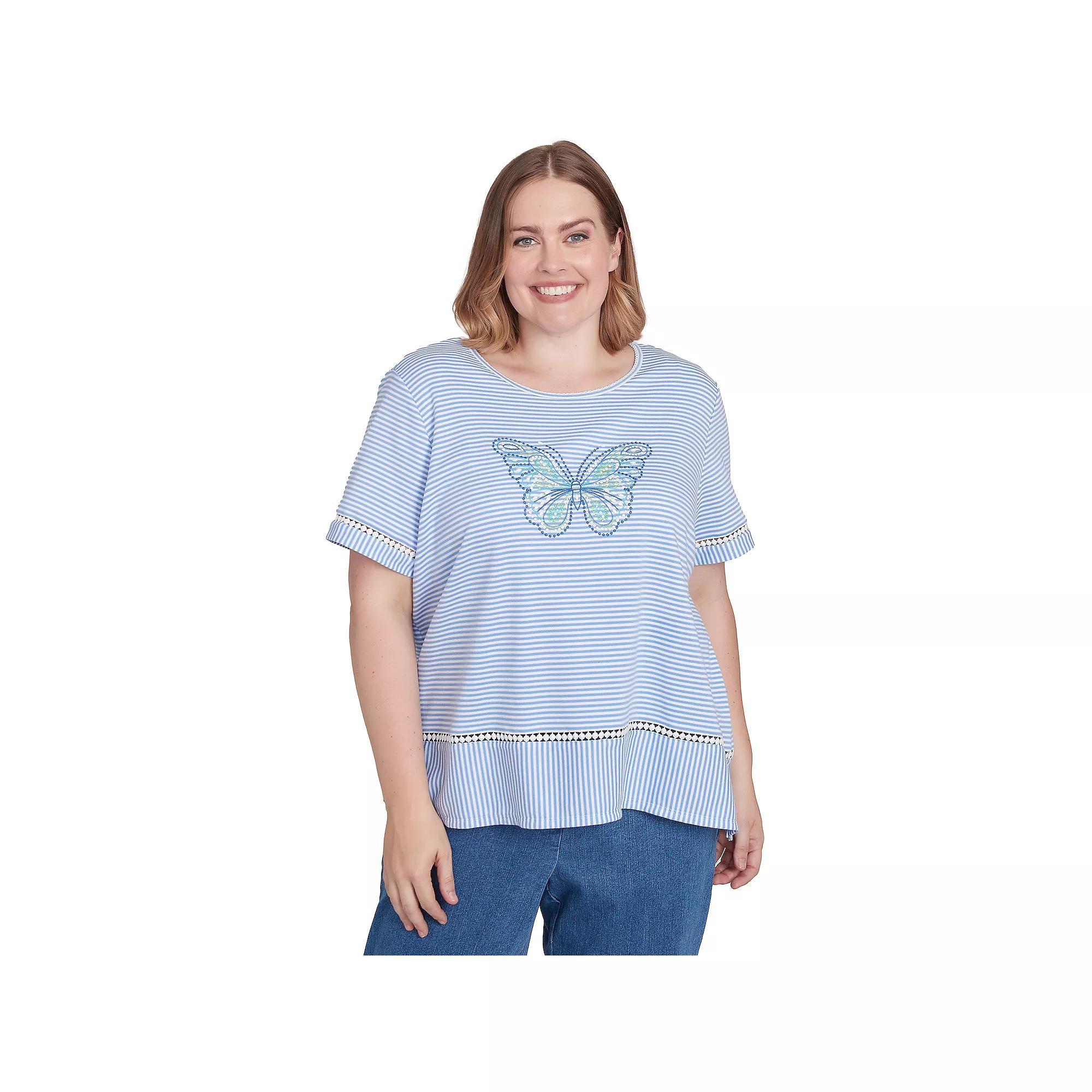 Plus Size Alfred Dunner Striped Butterfly Short Sleeve Tee, Women's, Size: 1XL, Purple Product Image