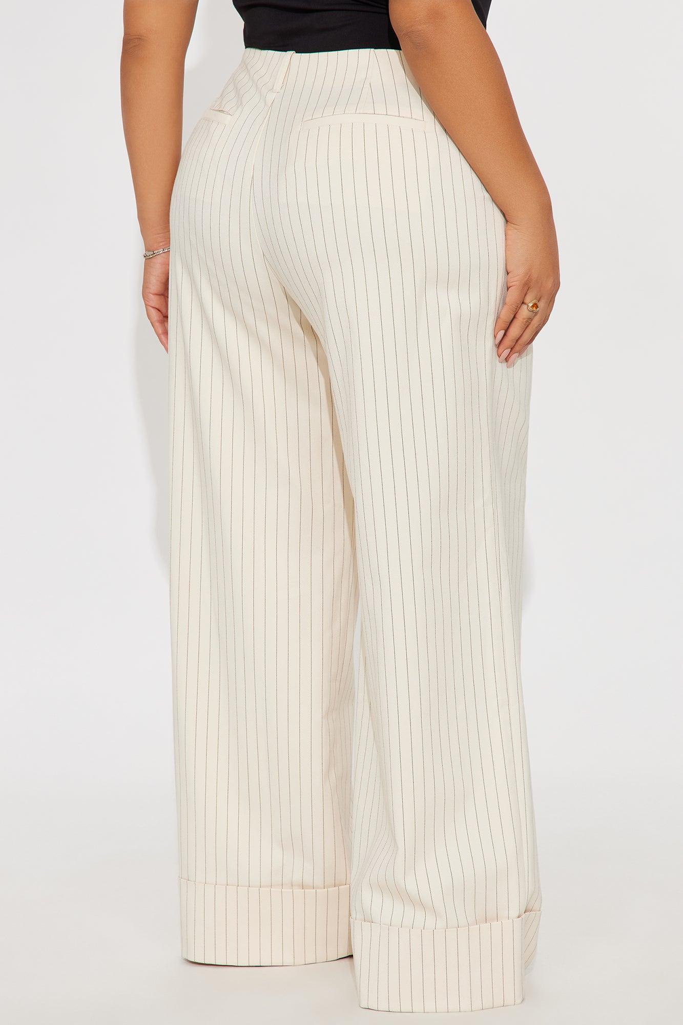 Amina Pinstripe Wide Leg Trouser - Cream Product Image