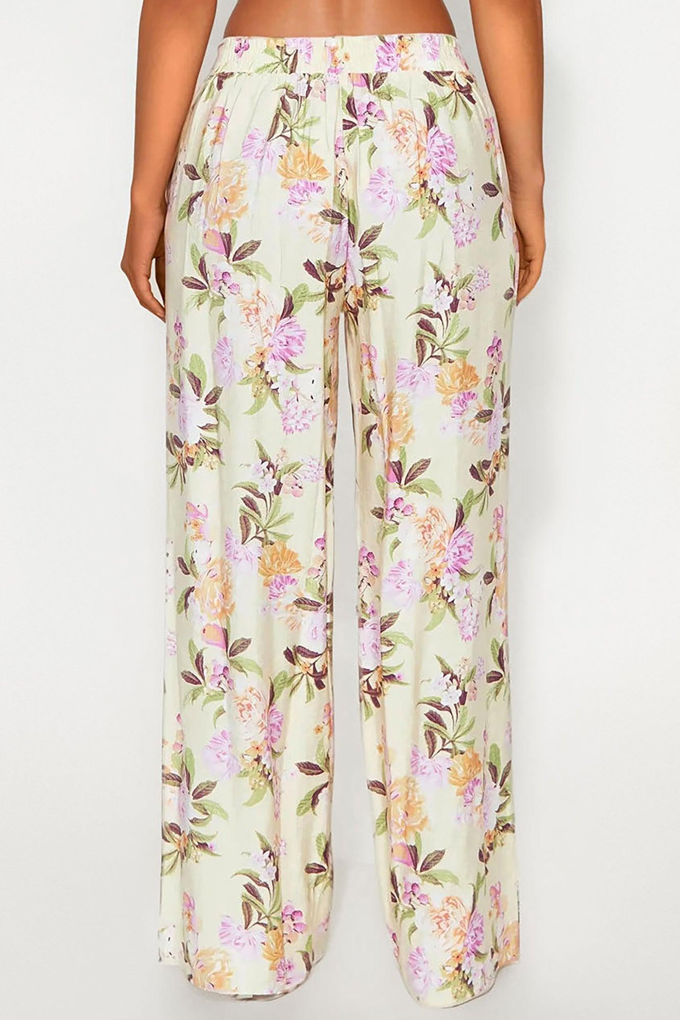 Sydney Floral Wide Leg Linen Pant - Butter Yellow Product Image