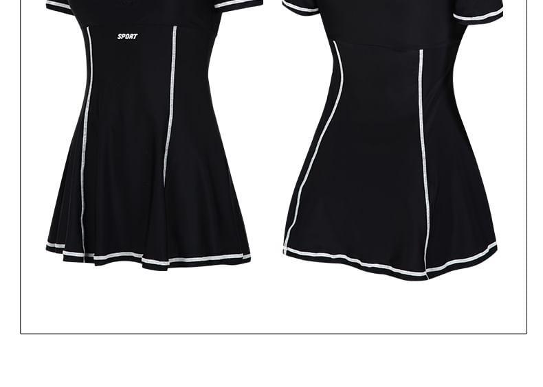 Short-Sleeve Mesh A-Line Swim Dress Product Image