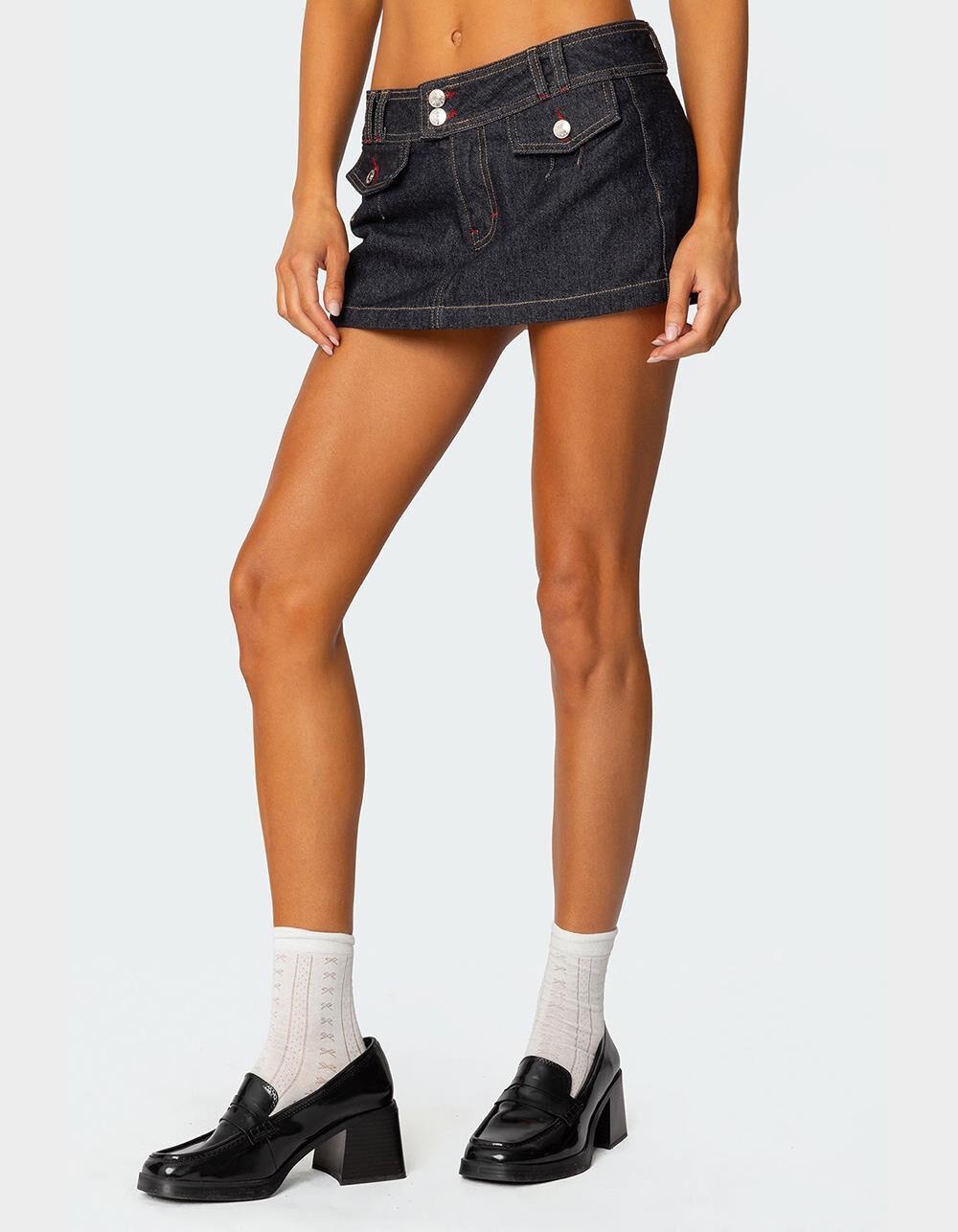 EDIKTED Rae Denim Mini Skort - DARK BLUE Product Image