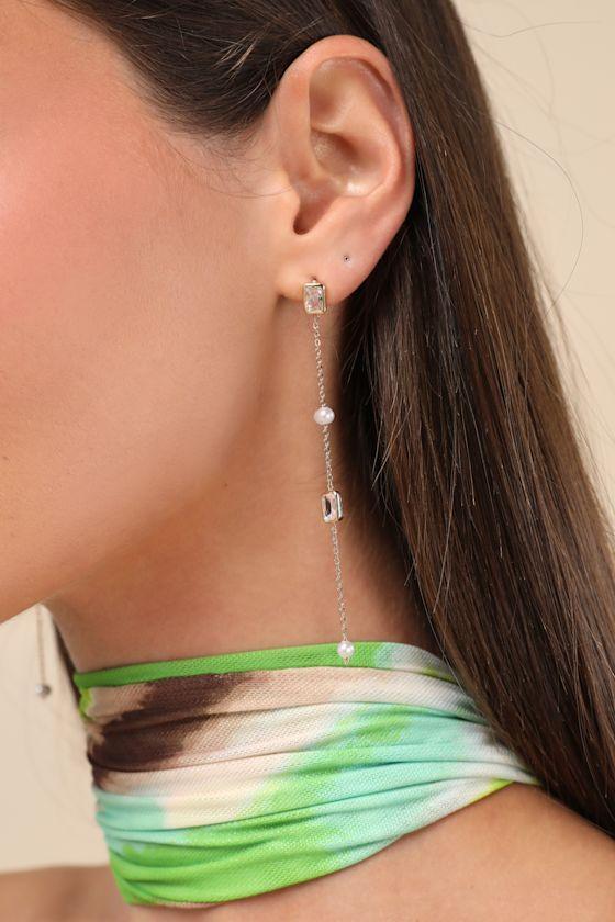 Astrielle Gold Rhinestone and Pearl Drop Earrings Product Image