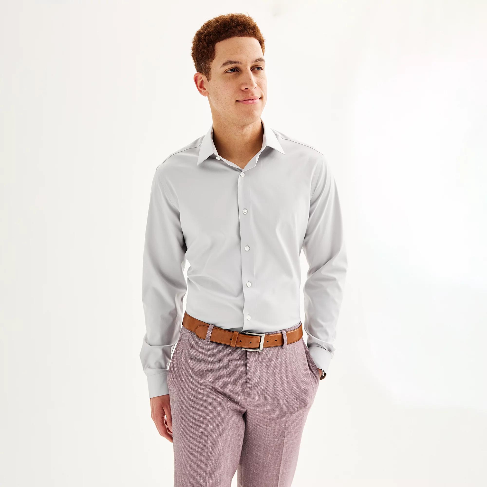 Men's Apt. 9® Performance Slim-Fit Wrinkle Resistant Dress Shirt, Size: Large-36/37, Overpass Gray Product Image