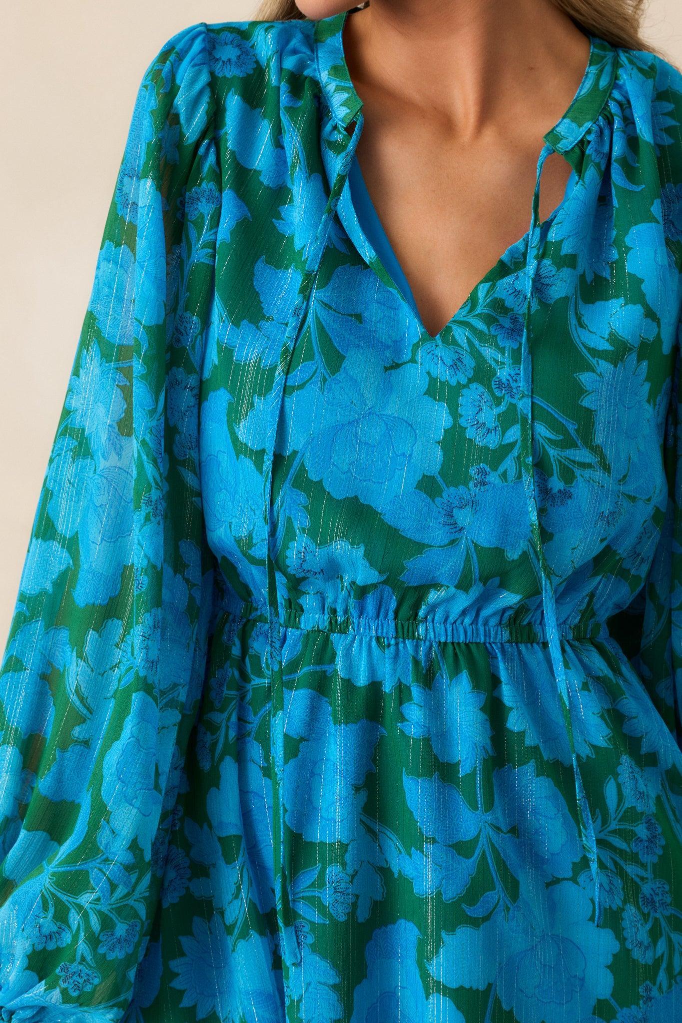 Soul On Fire Blue Floral Long Sleeve Mini Dress Product Image
