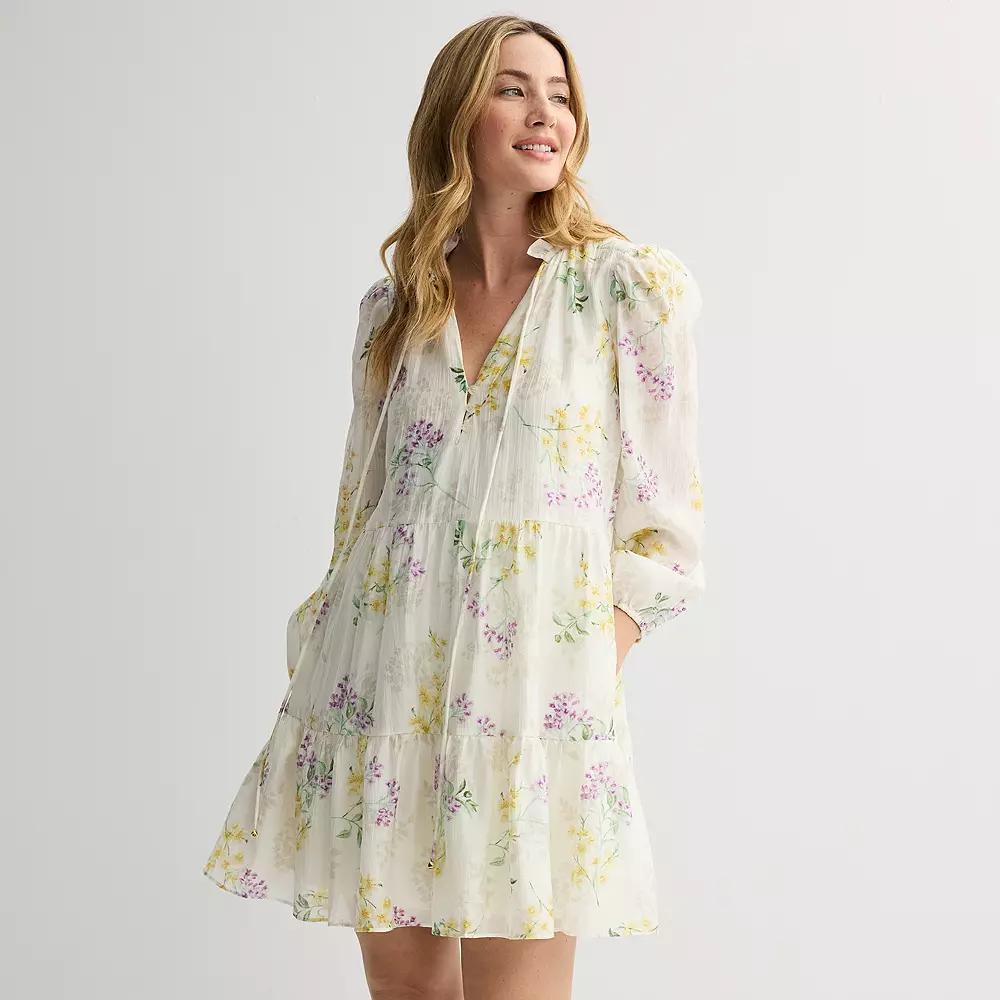 Women's Taylor Ruffle Hem Smock Dress, Size: 8, Ivory Floral Product Image