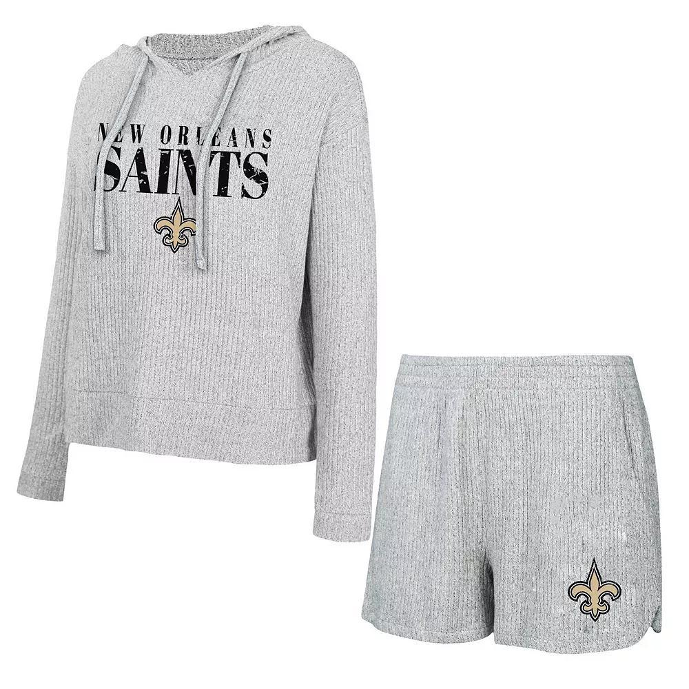 Women's Concepts Sport Gray New Orleans Saints Juniper Long Sleeve Hoodie T-Shirt & Shorts Set, Size: Large, Grey Product Image