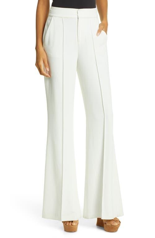 Alice and Olivia Dylan High Waist Wide Leg Pants in White Crystal Trim Crepe Product Image