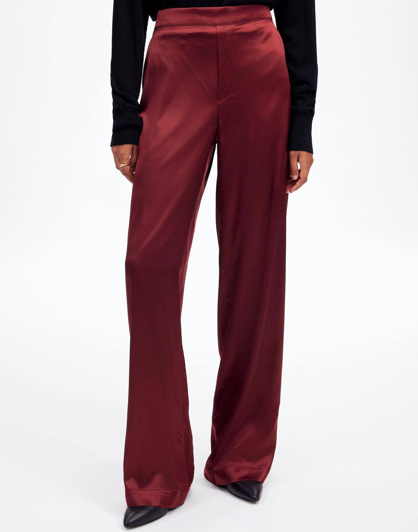Pull-On Straight Pants in Stretch Satin Product Image