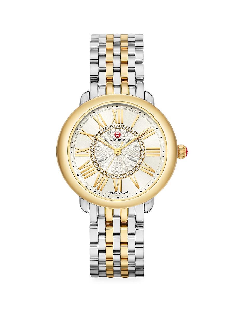 Michele Serein Mid Two-Tone Diamond Watch, 37mm Product Image