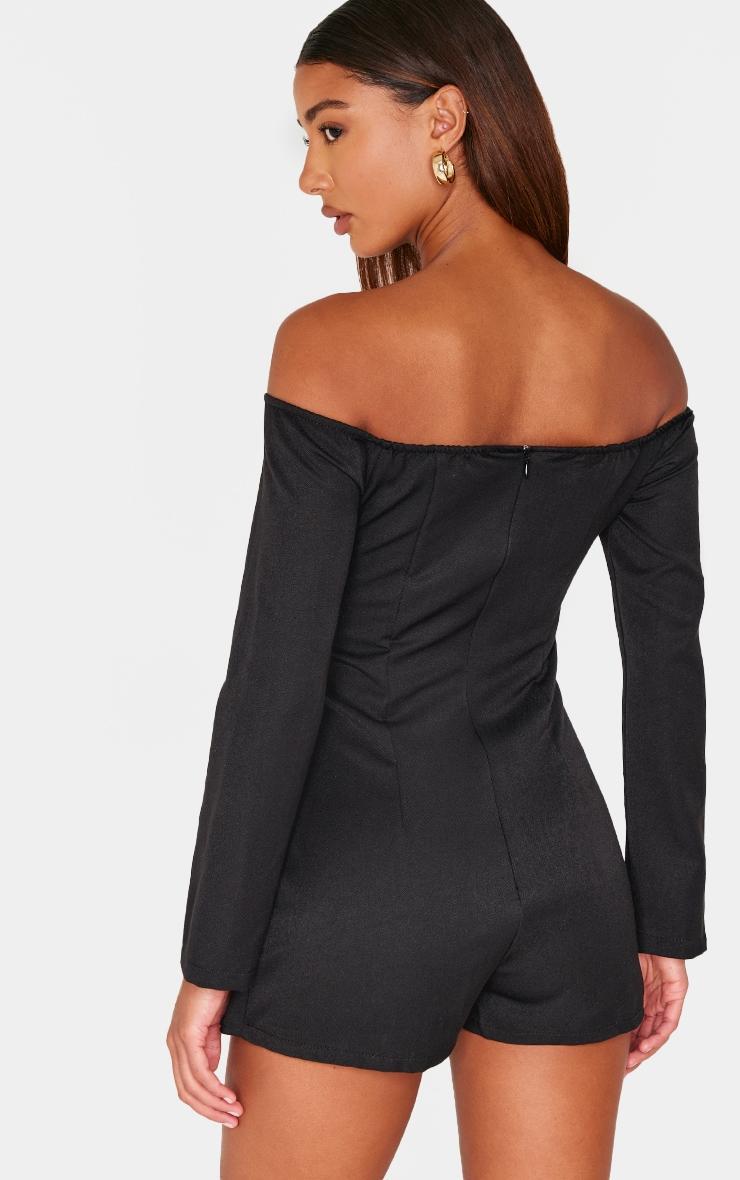 Black Woven Pleated Hem Skort Bardot Romper Product Image