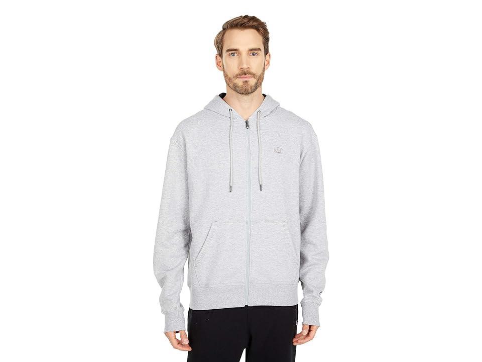 Mens Champion Powerblend Full-Zip Hoodie, C Logo Oxford Grey XL Product Image