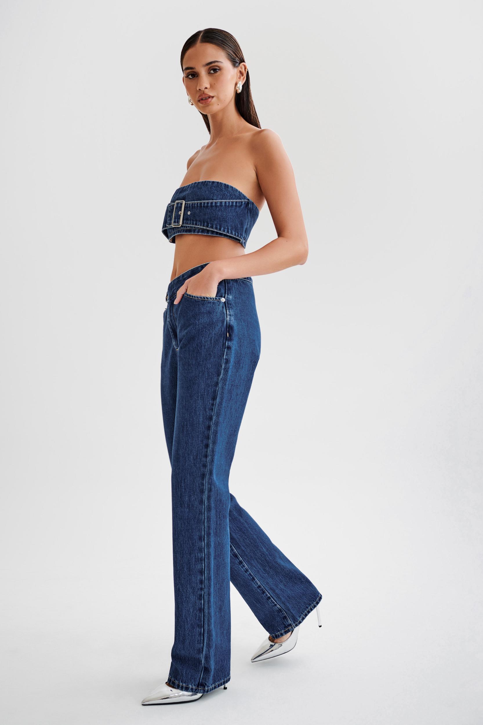 Rowena Denim Buckle Bandeau - Dark Blue Product Image