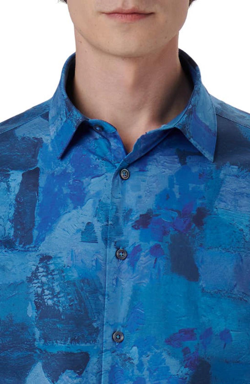 BUGATCHI Julian Shaped Fit Print Button-up Shirt In French Blue Product Image