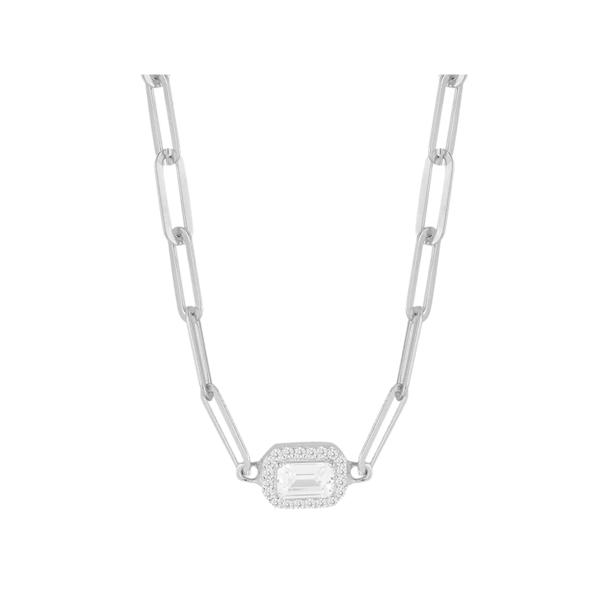 Sunkissed Sterling Cubic Zirconia Pendant Paper Clip Necklace, Women's, Size: 16", Silver Tone Product Image
