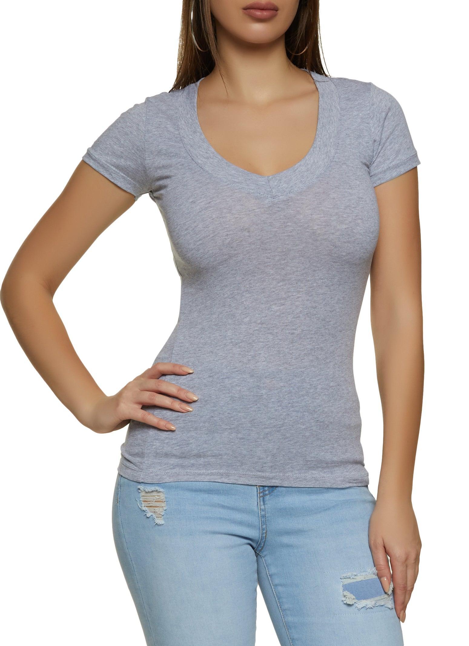 Womens Basic V Neck Short Sleeve Tee Product Image