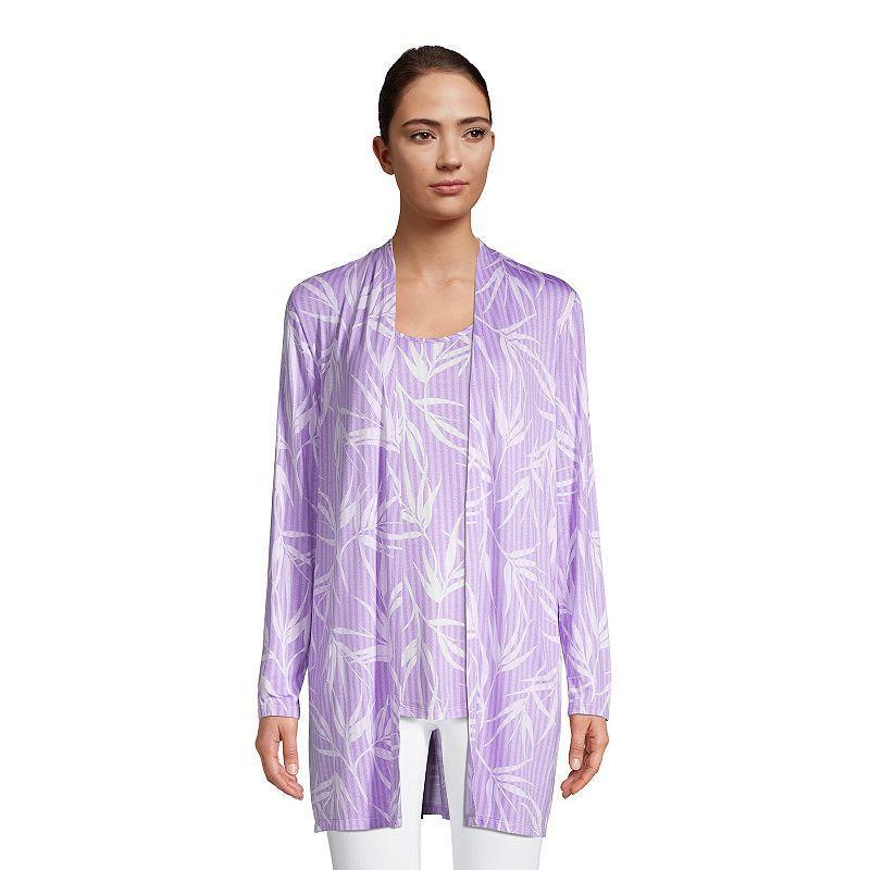 Petite Lands' End Lightweight Long Cardigan Sweater, Women's, Size: Small Petite, Purple Stripe Palm Product Image