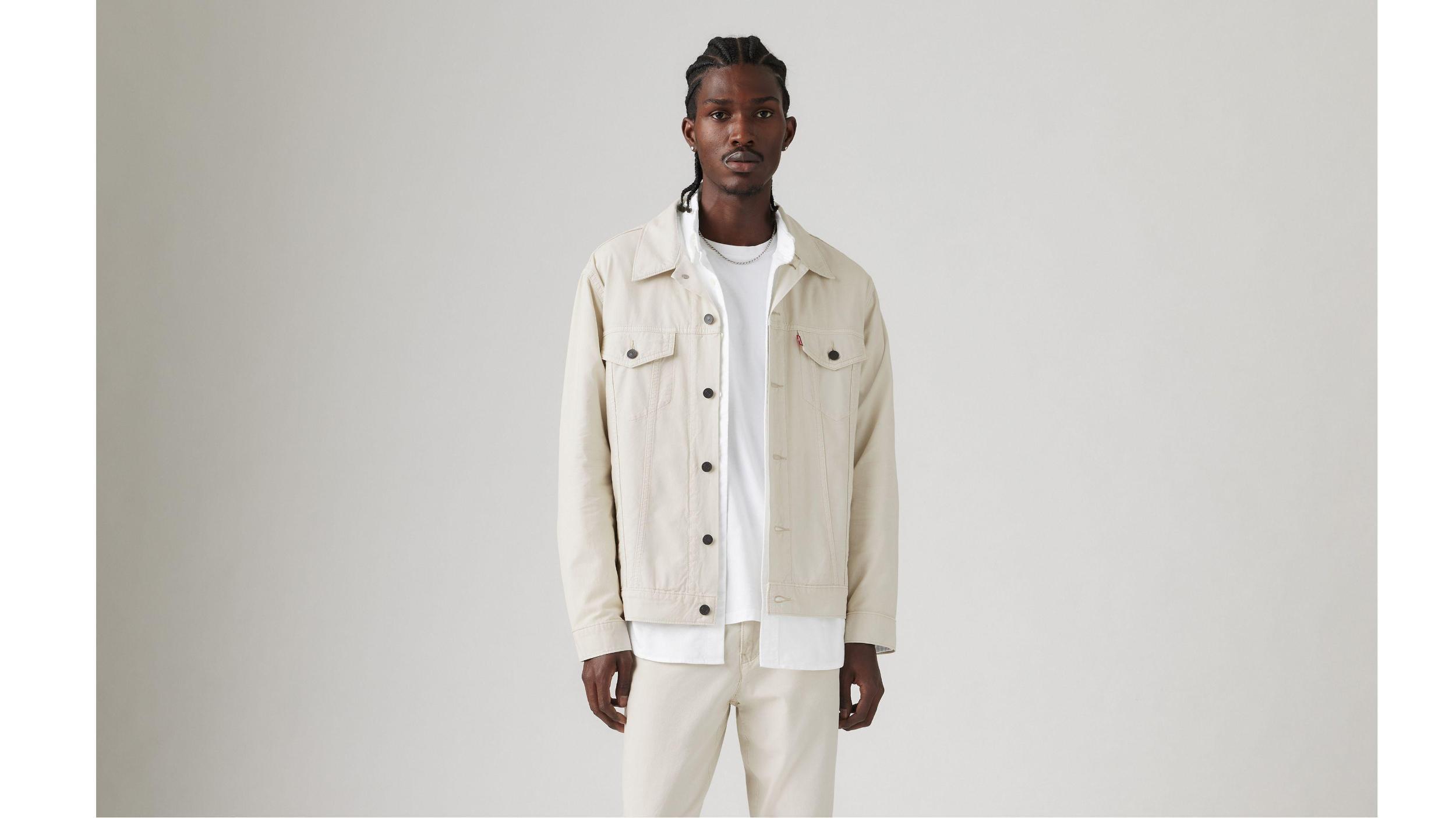 Relaxed Fit Linen+ Denim Trucker Jacket Product Image