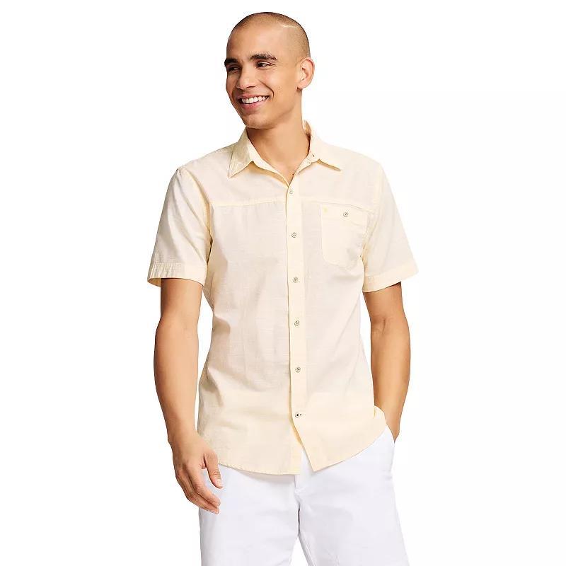 Men's IZOD Saltwater Dockside Chambray Short Sleeve Button-Down Shirt, Size: Small, Cockatoo Product Image