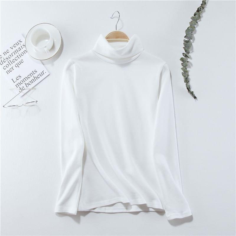 Long-Sleeve Turtleneck Plain T-Shirt Product Image